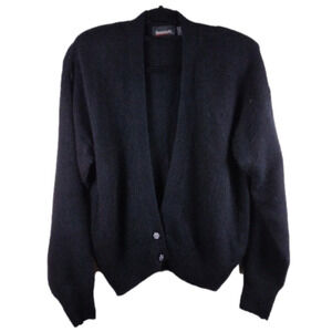 Beautifully Mine Black Silk Blend Two Button Front Long Sleeve Cardigan Sweater